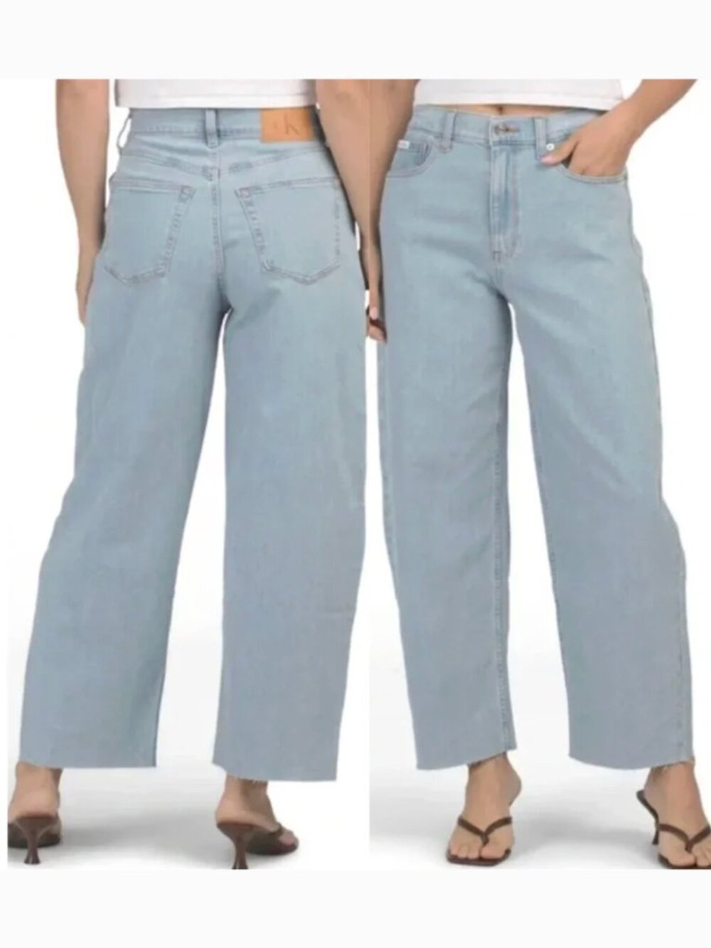 CALVIN KLEIN Ultra High Wide Leg Jeans Light Wash Fraying Raw Hem Retro 90s Y2K